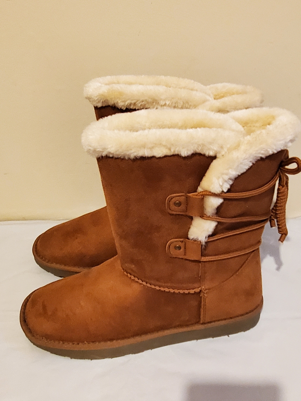 Women's Tan Suede Faux-Fur Lined Winter Boots